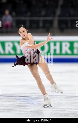 Young YOU (KOR), during Women Free Skating, at the ISU Four Continents Figure Skating Championships 2022, at Tondiraba Ice Hall, on January 22, 2022 in Tallinn, Estonia. (Photo by Raniero Corbelletti/AFLO) Stock Photo