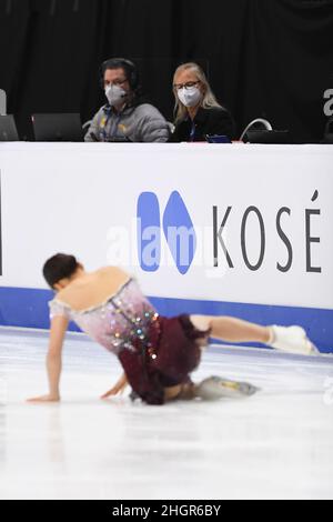 Young YOU (KOR), during Women Free Skating, at the ISU Four Continents Figure Skating Championships 2022, at Tondiraba Ice Hall, on January 22, 2022 in Tallinn, Estonia. (Photo by Raniero Corbelletti/AFLO) Stock Photo