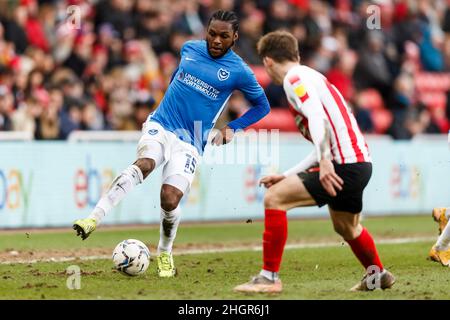 Sunderland, UK. 22nd Jan, 2022. Mahlon Romeo of Portsmouth during the Sky Bet League One match between Sunderland and Portsmouth at Stadium of Light on January 22nd 2022 in Sunderland, England. (Photo by Daniel Chesterton/phcimages.com) Credit: PHC Images/Alamy Live News Stock Photo