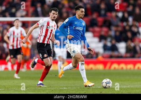 Sunderland, UK. 22nd Jan, 2022. Tyler Walker of Portsmouth during the Sky Bet League One match between Sunderland and Portsmouth at Stadium of Light on January 22nd 2022 in Sunderland, England. (Photo by Daniel Chesterton/phcimages.com) Credit: PHC Images/Alamy Live News Stock Photo