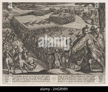 Plate 6: Romans Defeated Near the Rhine, from The War of the Romans Against the Batavians (Romanorvm et Batavorvm Societas) 1611 Antonio Tempesta Italian. Plate 6: Romans Defeated Near the Rhine, from The War of the Romans Against the Batavians (Romanorvm et Batavorvm Societas). Antonio Tempesta (Italian, Florence 1555–1630 Rome). 1611. Etching, first state of two, issue 1 (Bartsch). Prints Stock Photo