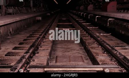 3d illustration - dark old abandoned metro subway tunnel Stock Photo