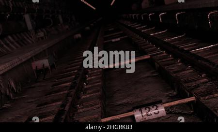 3d illustration - dark old abandoned metro subway tunnel Stock Photo