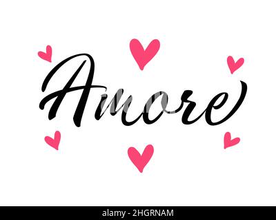 Amore handwritten ink brush vector lettering. Love, italian word handwriting. Valentine day greeting card calligraphy. T-shirt decorative print with s Stock Vector