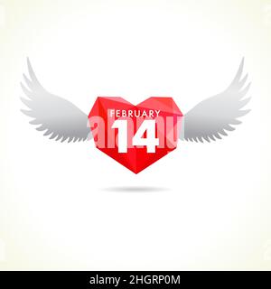 Heart and wings February 14 creative logo. White background. Abstract isolated graphic design template. Greeting card. Happy Valentines day congrats e Stock Vector