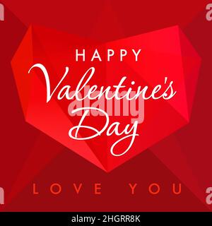 Happy Valentine's Day greeting card concept. Stained-glass 3D style red colored heart shape icon. Internet button idea. Isolated abstract graphic desi Stock Vector