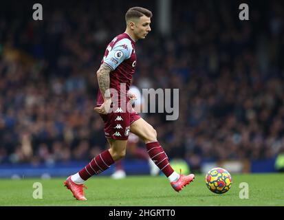 Liverpool, England, 22nd January 2022.  Lucas Digne of Aston Villa during the Premier League match at Goodison Park, Liverpool. Picture credit should read: Darren Staples / Sportimage Stock Photo