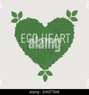 Eco green heart icon with leafs. Vector logo with environment theme. Stock Vector