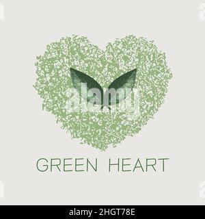 Eco green heart icon with leafs. Vector logo with environment theme. Stock Vector