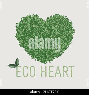 Eco green heart icon with leafs. Vector logo with environment theme. Stock Vector