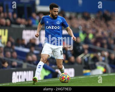 Liverpool, England, 22nd January 2022.  Andros Townsend of Everton during the Premier League match at Goodison Park, Liverpool. Picture credit should read: Darren Staples / Sportimage Stock Photo