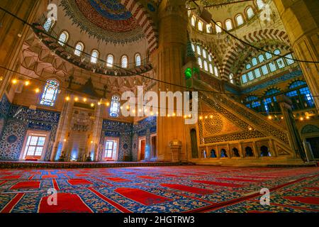 Ramadan background photo. Mihrab and minbar of Edirne Selimiye Mosque. Ramadan or kandil or laylat al-qadr or islamic vertical story background photo. Stock Photo