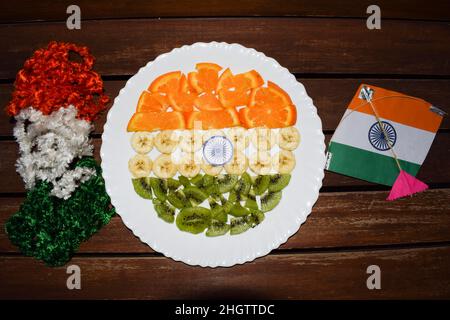 Indian Republic day themed food decorated and served to celebrate India republic day on 26 january for greeting cards Stock Photo