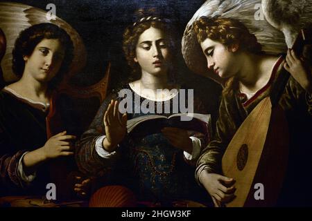 Antiveduto Grammatica (1571-1626). Italian painter. Saint Cecilia with two Angels, ca.1620. Detail. Oil on canvas (100 x 126 cm). National Museum of Ancient Art. Lisbon, Portugal. Stock Photo