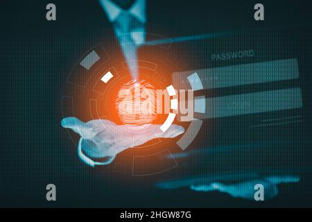 Businessman Hacker Hold smart phone and Touching in graph Screen code of a media screen on the White background,Technology Process System Business and Stock Photo