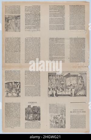 An uncut sheet printed on both sides with pages from 'Ademdai' and 'Agraciado: El niño de un jeme' ca. 1900–1910 José Guadalupe Posada. An uncut sheet printed on both sides with pages from 'Ademdai' and 'Agraciado: El niño de un jeme'. José Guadalupe Posada (Mexican, 1851–1913). ca. 1900–1910. Ethching on zinc and lettepress (relief printing). Probably Antonio Vanegas Arroyo (1850–1917, Mexican). Prints Stock Photo