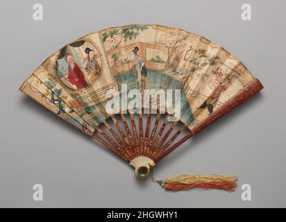 Lorgnette fan mid-18th century Chinese Lorgnette, or opera-glass fans, were in fashion in France during the seventeenth and again during the latter half of the eighteenth centuries.. Lorgnette fan. Chinese. mid-18th century. Paper, ivory, and silk. Fans Stock Photo