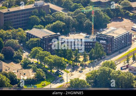 Aerial photograph, construction site for planned office building, former Hamborn municipal swimming pool, Duisburger Straße corner Walther-Rathenau-St Stock Photo