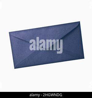 Navy blue envelope isolated on white background. Kraft paper with subtle fibers. Vintage style. Stock Photo