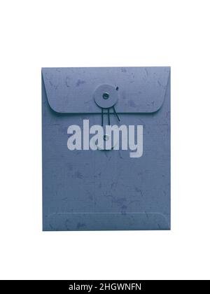 String envelope in vintage style isolated on white background. Blue pattern with hemp fibers. Kraft paper. Stock Photo