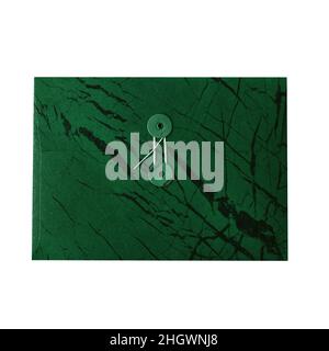 String envelope in vintage style isolated on white background. Green marble pattern. Kraft paper. Stock Photo