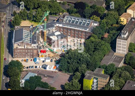 Aerial photograph, construction site for planned office building, former Hamborn municipal swimming pool, Duisburger Straße corner Walther-Rathenau-St Stock Photo