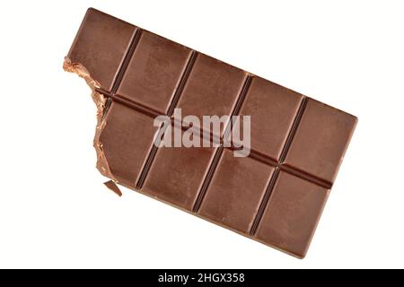 Bitten Chocolate Bar Isolated on White Background with Clipping Path Stock Photo