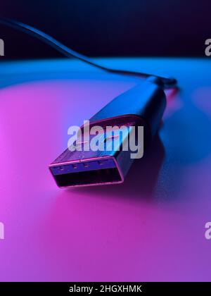 USB Cable and plug in a macro shot Stock Photo