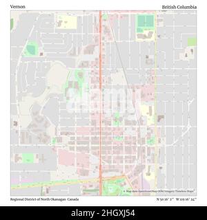 Vernon, Regional District of North Okanagan, Canada, British Columbia, N 50 16' 2'', W 119 16' 24'', map, Timeless Map published in 2021. Travelers, explorers and adventurers like Florence Nightingale, David Livingstone, Ernest Shackleton, Lewis and Clark and Sherlock Holmes relied on maps to plan travels to the world's most remote corners, Timeless Maps is mapping most locations on the globe, showing the achievement of great dreams Stock Photo