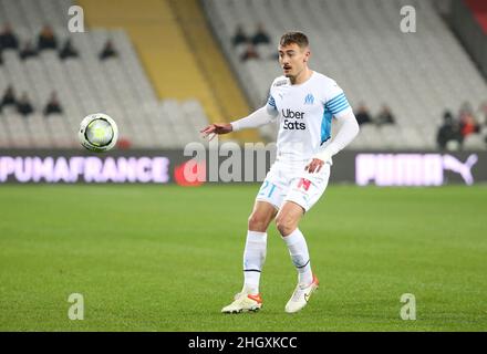 Valentin Rongier of Marseille during the French championship Ligue 1 football match between RC Lens (RCL) and Olympique de Marseille (OM) on January 22, 2022 at Stade Bollaert-Delelis in Lens, France - Photo Jean Catuffe / DPPI Stock Photo