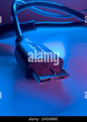 USB Cable and plug in a macro shot Stock Photo