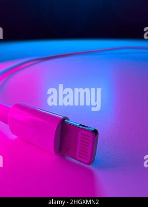 IPhone Charging and Data Cable - Lightning plug - FRANKFURT, GERMANY - JANUARY 22, 2022 Stock Photo