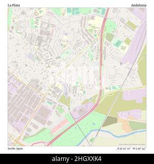 La Plata, Seville, Spain, Andalusia, N 37 22' 12'', W 5 56' 54'', map, Timeless Map published in 2021. Travelers, explorers and adventurers like Florence Nightingale, David Livingstone, Ernest Shackleton, Lewis and Clark and Sherlock Holmes relied on maps to plan travels to the world's most remote corners, Timeless Maps is mapping most locations on the globe, showing the achievement of great dreams Stock Photo