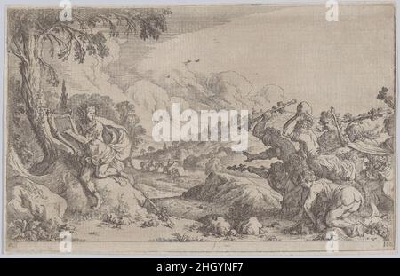 Plate 100: The death of Orpheus, from 'Ovid's Metamorphoses' 1641 Johann Wilhelm Baur. Plate 100: The death of Orpheus, from 'Ovid's Metamorphoses'. 'Ovid's Metamorphoses'. Johann Wilhelm Baur (German, Strasbourg 1607–1642 Vienna). 1641. Etching. Prints Stock Photo