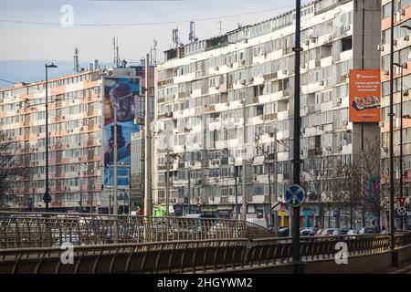 Bucharest, Romania - January 03, 2022: Very large blocks of flats built during the communist regime, in Bucharest. Stock Photo