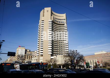 Bucharest, Romania - January 04, 2022: The InterContinental Bucharest Hotel advertisement was removed, the hotel no longer has an InterContinental lic Stock Photo