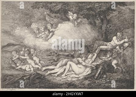 Mars and Sleeping Venus with Putti 1799 Thomas Rowlandson. Mars and Sleeping Venus with Putti. After Nicolas Poussin (French, Les Andelys 1594–1665 Rome). 1799. Etching. Prints Stock Photo