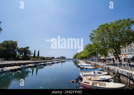 Picture of boats anchored at Delta Rjecina, in Rijeka, croatia, on the adriatic waterfront of the city. Rijeka is the principal seaport and the third- Stock Photo