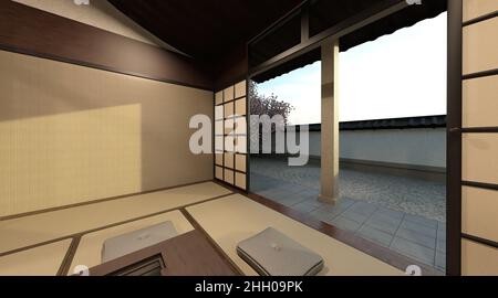 3D illustration samurai house exterior and interior Stock Photo - Alamy