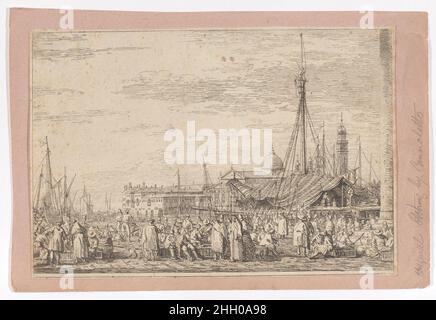 The market on the Molo in Venice 1735–46 Canaletto (Giovanni Antonio Canal). The market on the Molo in Venice. Canaletto (Giovanni Antonio Canal) (Italian, Venice 1697–1768 Venice). 1735–46. Etching. Prints Stock Photo