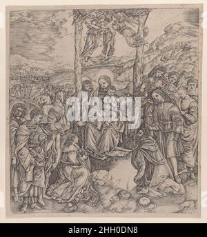 The Adoration of the Magi, after Filippino Lippi ca. 1510–15 Cristofano di Michele Martini (Il Robetta) Italian The composition is based largely on Filippino Lippi's, Adoration of the Magi altarpiece of 1496 (Uffizi, Florence). The original copper plate for this print is in the British Museum (1888,0117.13).. The Adoration of the Magi, after Filippino Lippi. Cristofano di Michele Martini (Il Robetta) (Italian, Florence 1462–after 1535 Florence). ca. 1510–15. Engraving. Prints Stock Photo