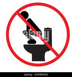 Do not step on toilet seat symbol. No, and permit toilet sign. flat style. Stock Photo