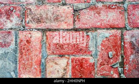 Old vintage red brick wall. Abstract architectural loft background for design. Stock Photo