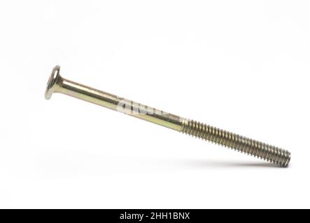 Close up of golden galvanized screw tight thread on white background Stock Photo