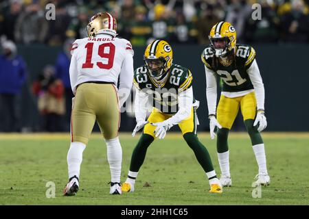 Green Bay, WI, USA. 30th Sep, 2018. Green Bay Packers cornerback Jaire  Alexander #23 celebrates an interception during the NFL Football game  between the Buffalo Bills and the Green Bay Packers at