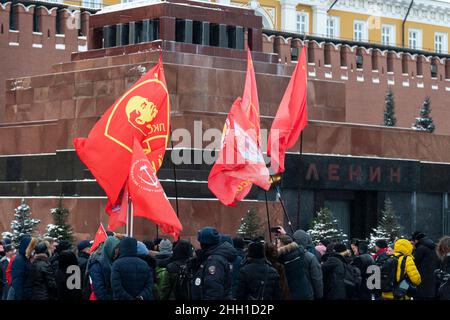 The Communist Party of the Russian Federation holds a rally at the Lenin Mausoleum on Red Square in memory of the leader Stalin. December 21, 2021 Mos Stock Photo