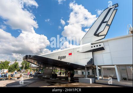 Moscow, Russia - July 8, 2019: Model of first Soviet reusable spacecraft Buran at VDNKH. A popular tourist attraction Stock Photo