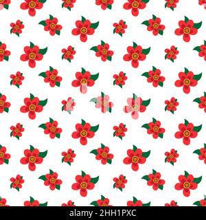 A pattern of stylized red flowers. Vector illustration isolated on white background. Stock Vector