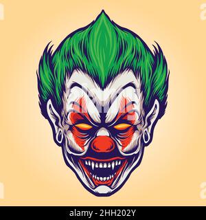 Head Angry Joker Clown Vector illustrations for your work Logo, mascot merchandise t-shirt, stickers and Label designs, poster, greeting cards Stock Vector