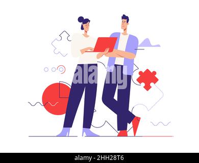 Vector outline illustration on the subject of management, finance solutions, optimization. Editable stroke Stock Vector